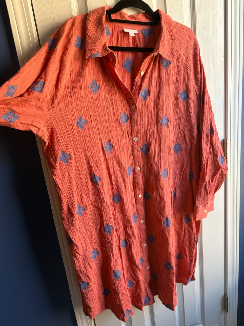 J. Jill Pure Jill Embroidered Shirtdress Size 3X in Coral Reef, Blue Lake - Picture 6 of 15